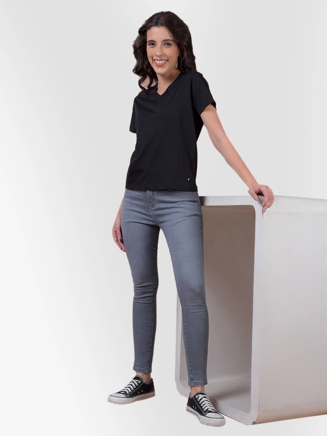 Numero Uno Women Solid Black V-Neck T-Shirt